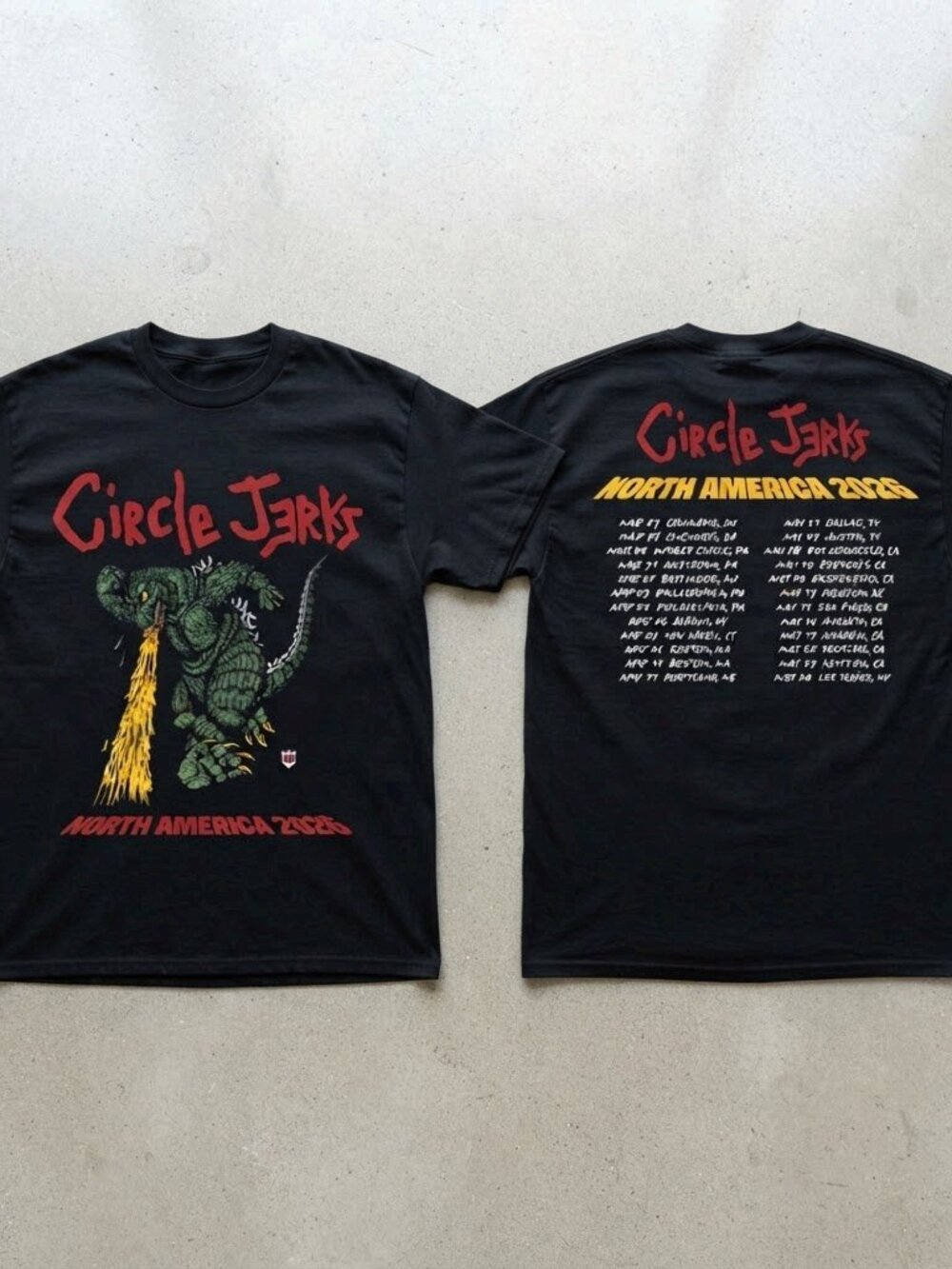 Circle Jerks North America 2026 Godzilla Black T-Shirt S-4XL